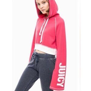 JUICY by Juicy Couture Fleece Cropped Pullover Hoodie SZ M Long Bell Sleeves Cor